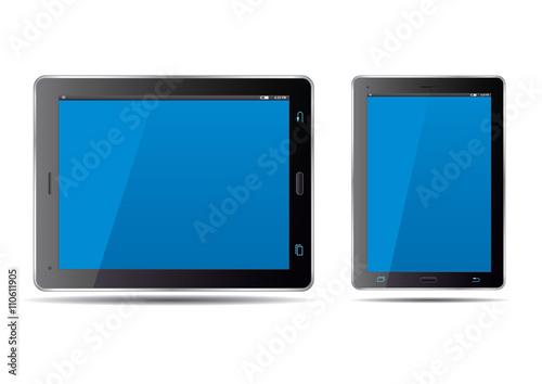 Tablets and blue screen. Vector Illustration.