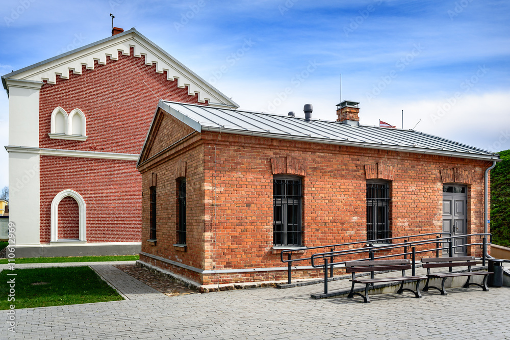 Restored red brick houses in Daugavpils, Latvia