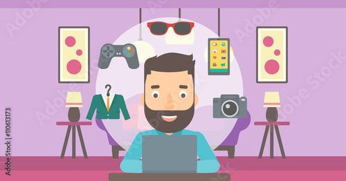 Man shopping online using his laptop.