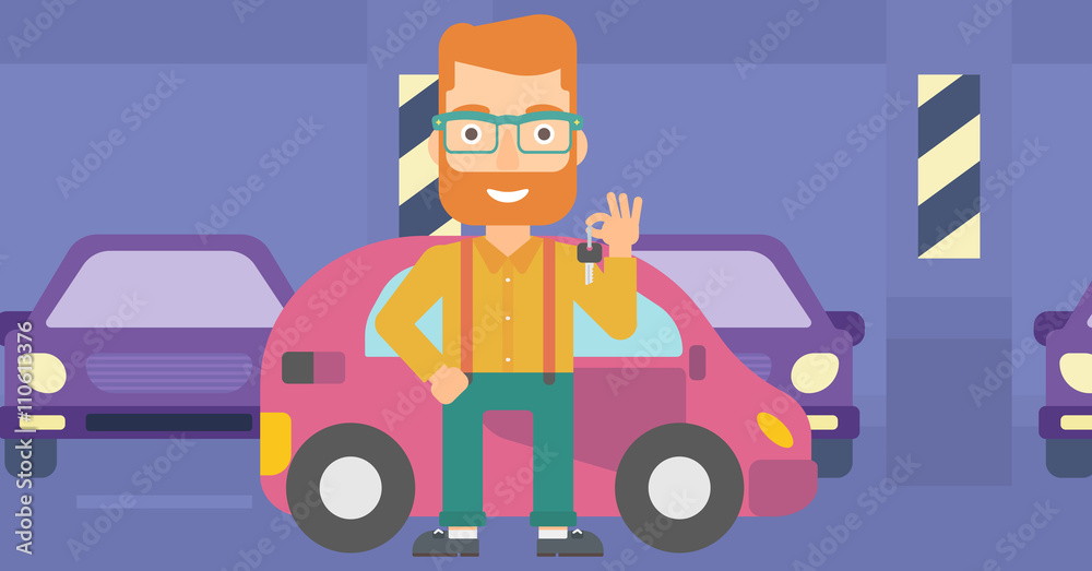 Man holding keys from new car. Man holding keys from new car.