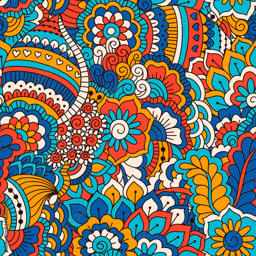 Hand drawn seamless pattern with floral elements. 
