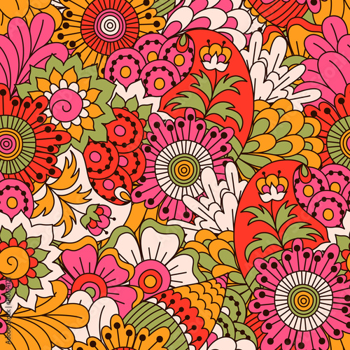 Hand drawn seamless pattern with floral elements. 