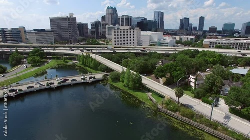 Aerial of downtown Orlando, Florida, as seen from Lake Lucerne