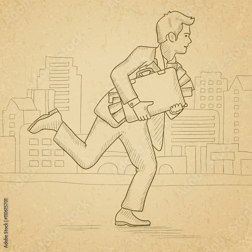 Man running with suitcase full of money.