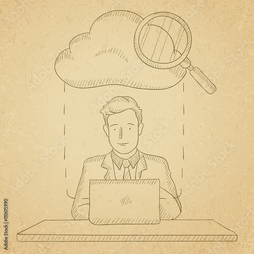 Man working on laptop.