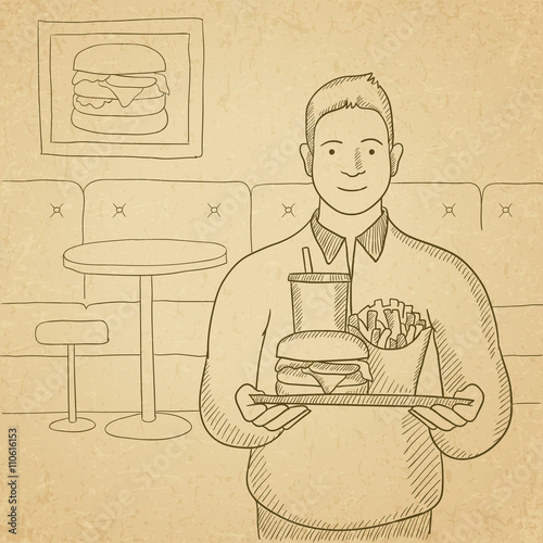 Man with fast food.