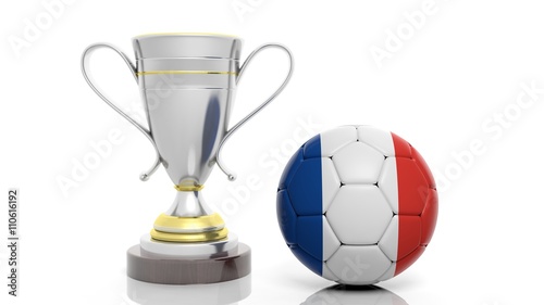 3d rendering of a Golden Silver trophy and soccer ball