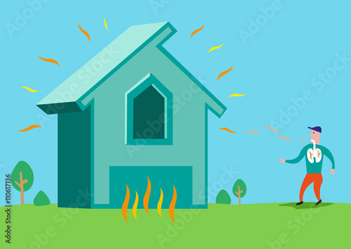 фотографія House in flames or with Asbestos or Radon Radiation