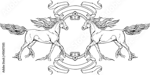 Wallpaper Mural  two horses, frame and ribbons. Torontodigital.ca