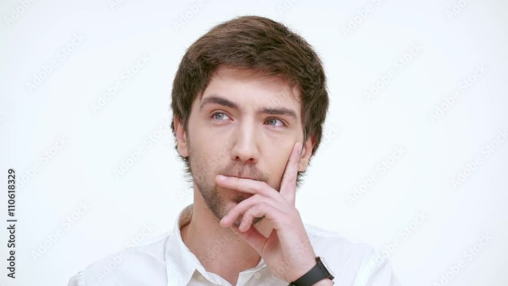 Pensive man thinking. Close up. Slow motion Pensive man thinking. Close up. Slow motion
