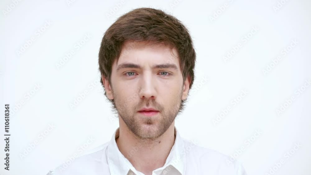 Pensive man thinking. Close up. Slow motion Pensive man thinking. Close up. Slow motion
