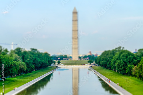 Washington Monument and Reflecting Pool, Washington DC. Tilt-shift effect applied