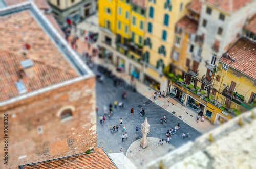 View over Piazza delle Erbe  Verona  Italy. Tilt-shift effect applied