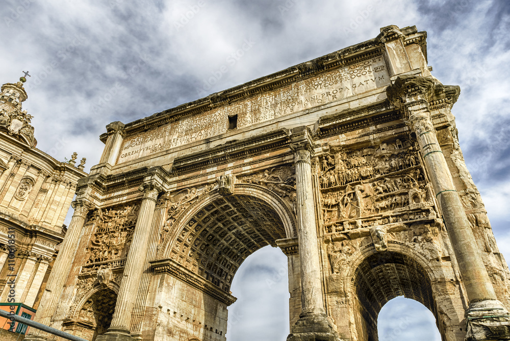 Triumphal Arch of Septimius Severus in the Roman Forum, Italy