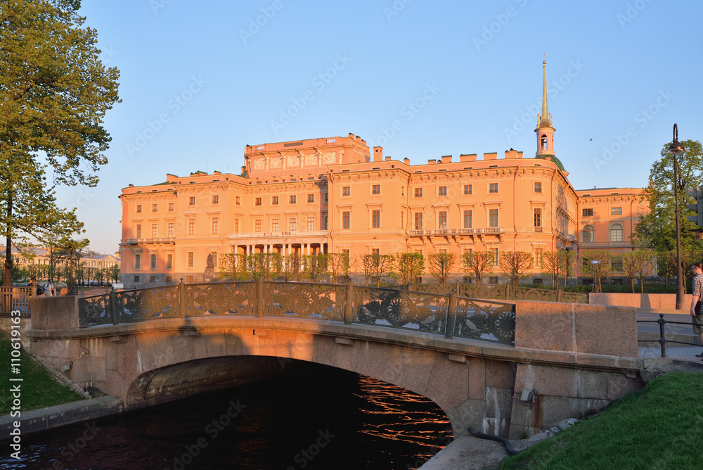 View of the Mikhailovsky engineers castle and the bridge with
