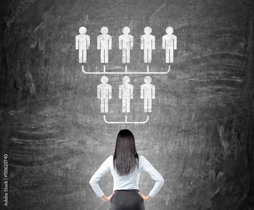 Businesswoman looking at hierarchy sketch