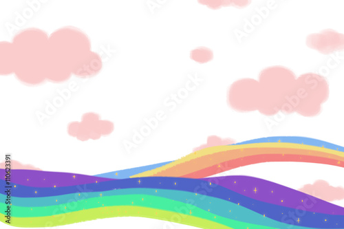 Creative Illustration and Innovative Art: Rainbow Road and Cloud in the Sky. Realistic Fantastic Cartoon Style Artwork Character Design, Wallpaper, Story Background, Card Design
