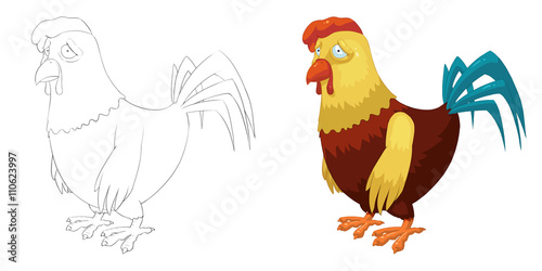 Creative Illustration and Innovative Art  Animal Set  Sketch Line Art and Coloring Book  Chicken. Realistic Fantastic Cartoon Style Character Design  Wallpaper  Story Background  Card Design  