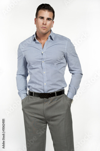 Fit Caucasian Male Model in Dress Shirt