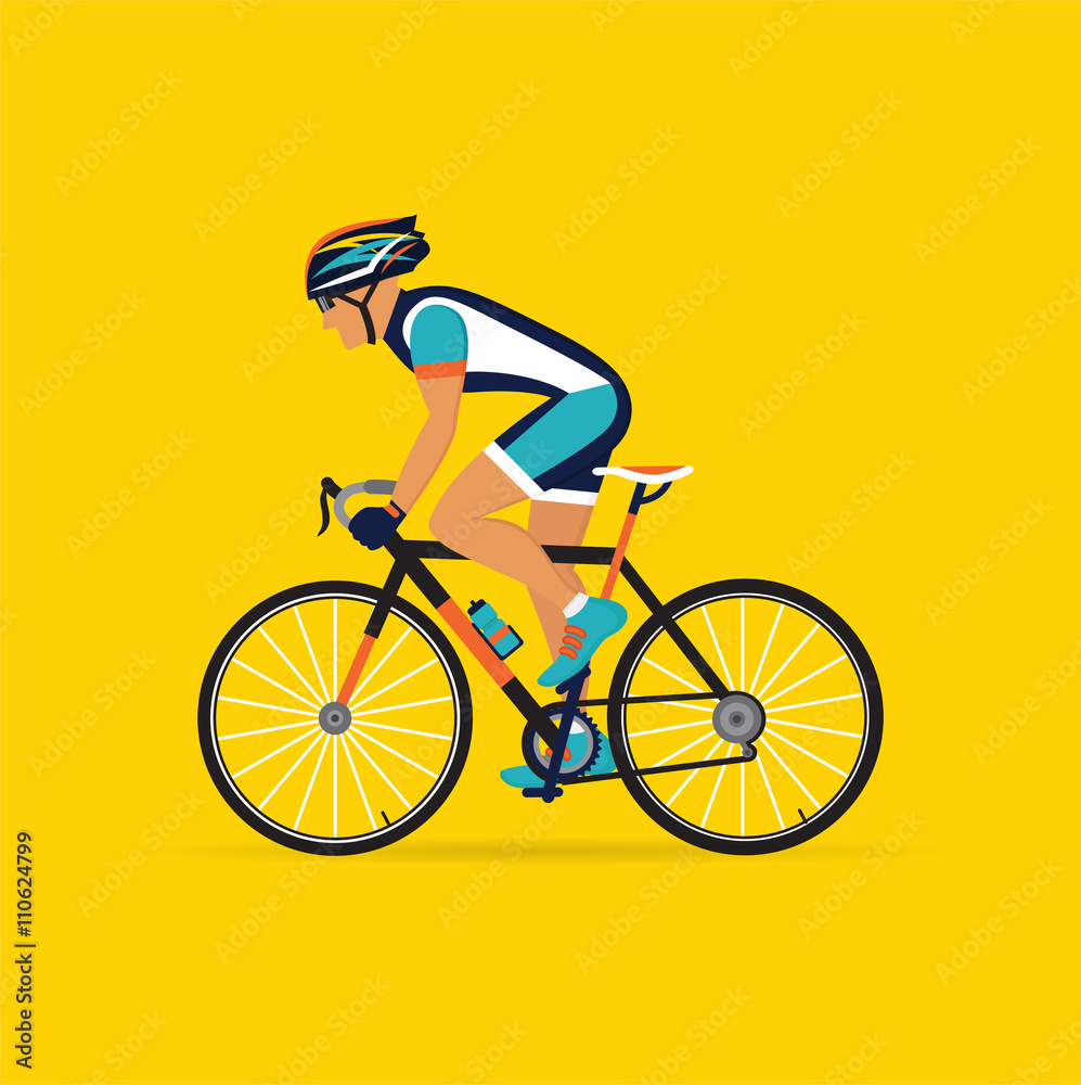 Obraz premium cyclist male on a yellow background. vector illustration.