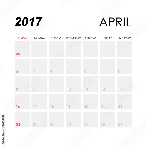Template of calendar for April 2017
