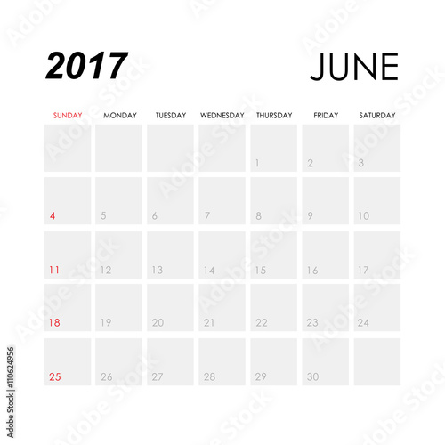 Template of calendar for June 2017
