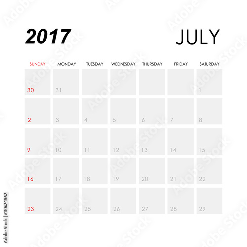 Template of calendar for July 2017
