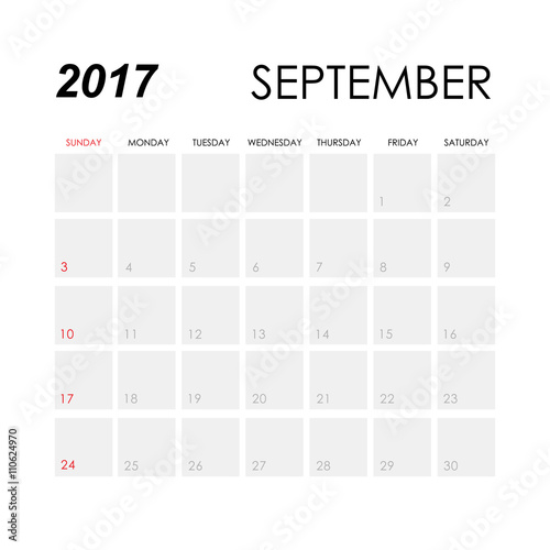 Template of calendar for September 2017
