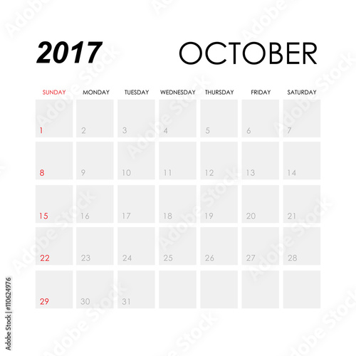 Template of calendar for October 2017
