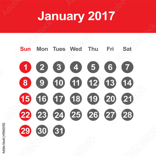 Template of calendar for January 2017 