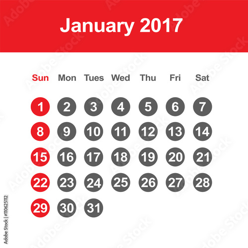 Template of calendar for January 2017
