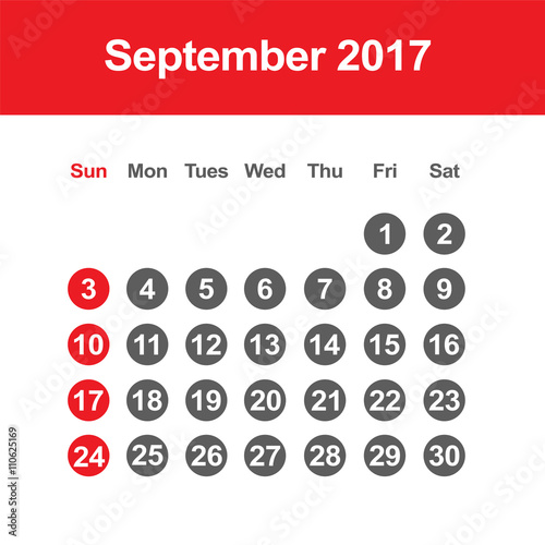 Template of calendar for September 2017
