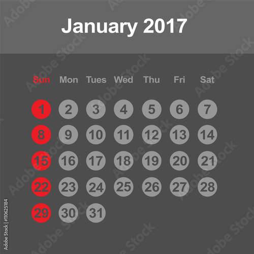Template of calendar for January 2017
