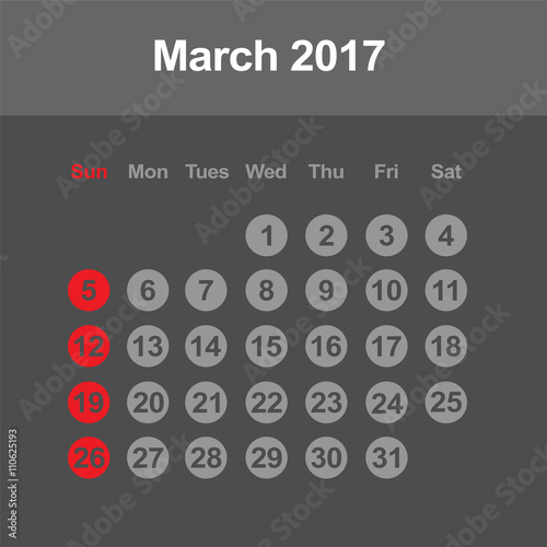Template of calendar for March 2017 
