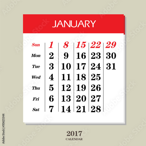 Template of calendar for January 2017
