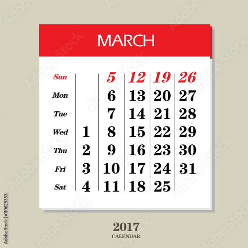 Template of calendar for March 2017
