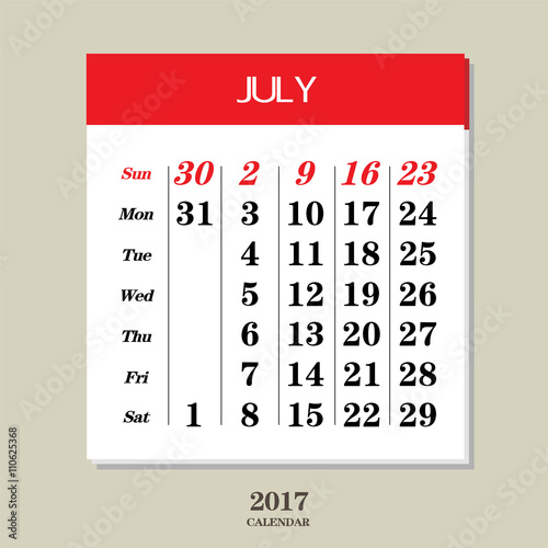 Template of calendar for July 2017
