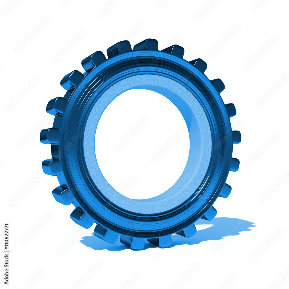 blue gear in front of a white background blue gear in front of a white background