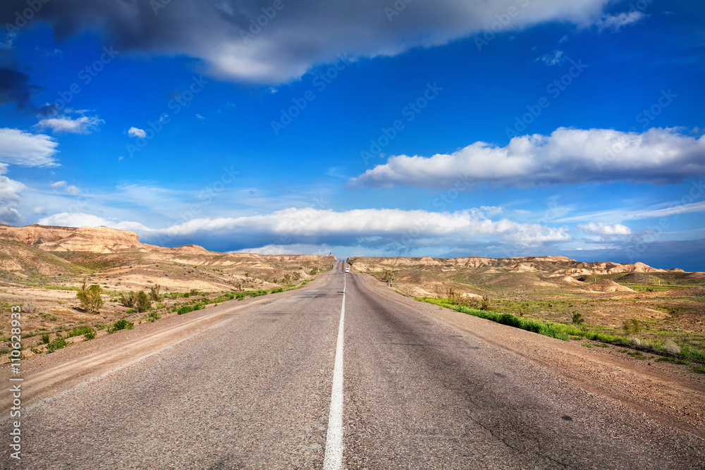 Endless road in the desert