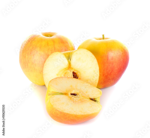 Apple slices on white background