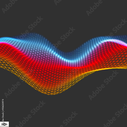 Wave with Connected Lines and Dots. Connection Structure. Wireframe Vector Illustration.