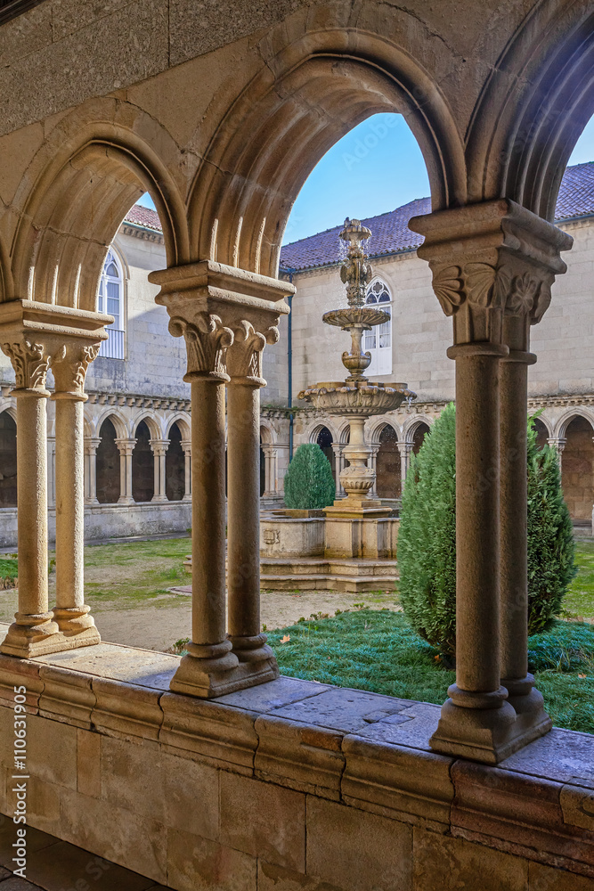 Cloister detail of the S. Bento monastery in Santo Tirso, Portugal. Benedictine order. Built in the Gothic (cloister) and Baroque (church) style.