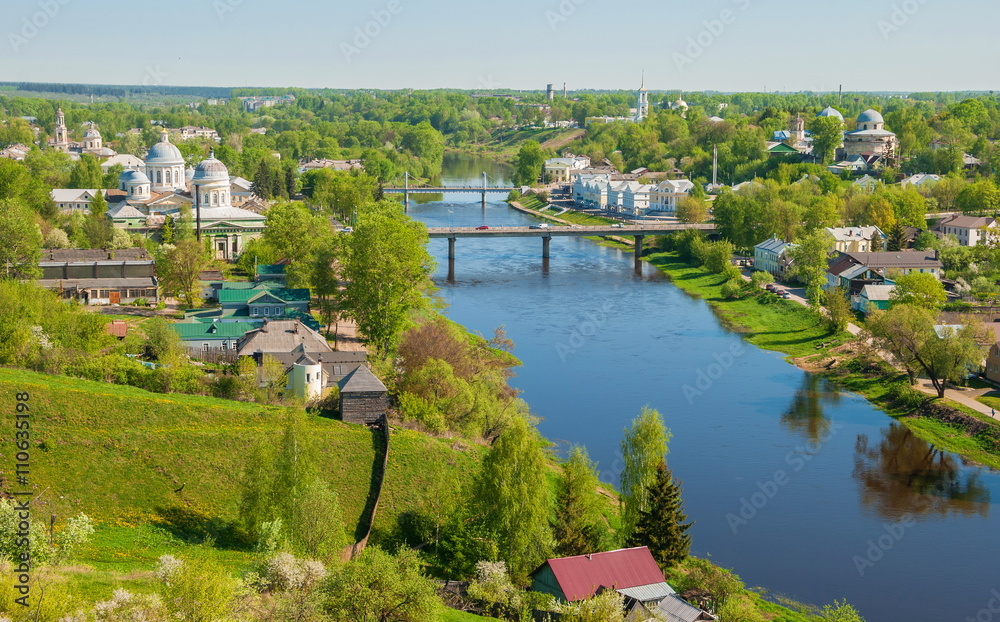 Top view of the ancient Russian city of Torzhok