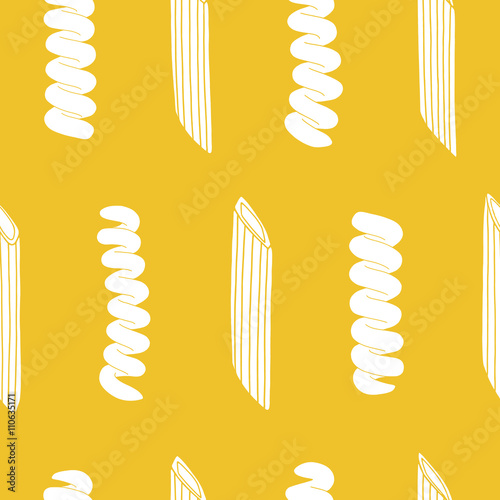 Seamless pattern with italian pasta elements. Repeated food background. Kitchen surface design for napkins, kitchen towels, wrapping paper, wallpaper 