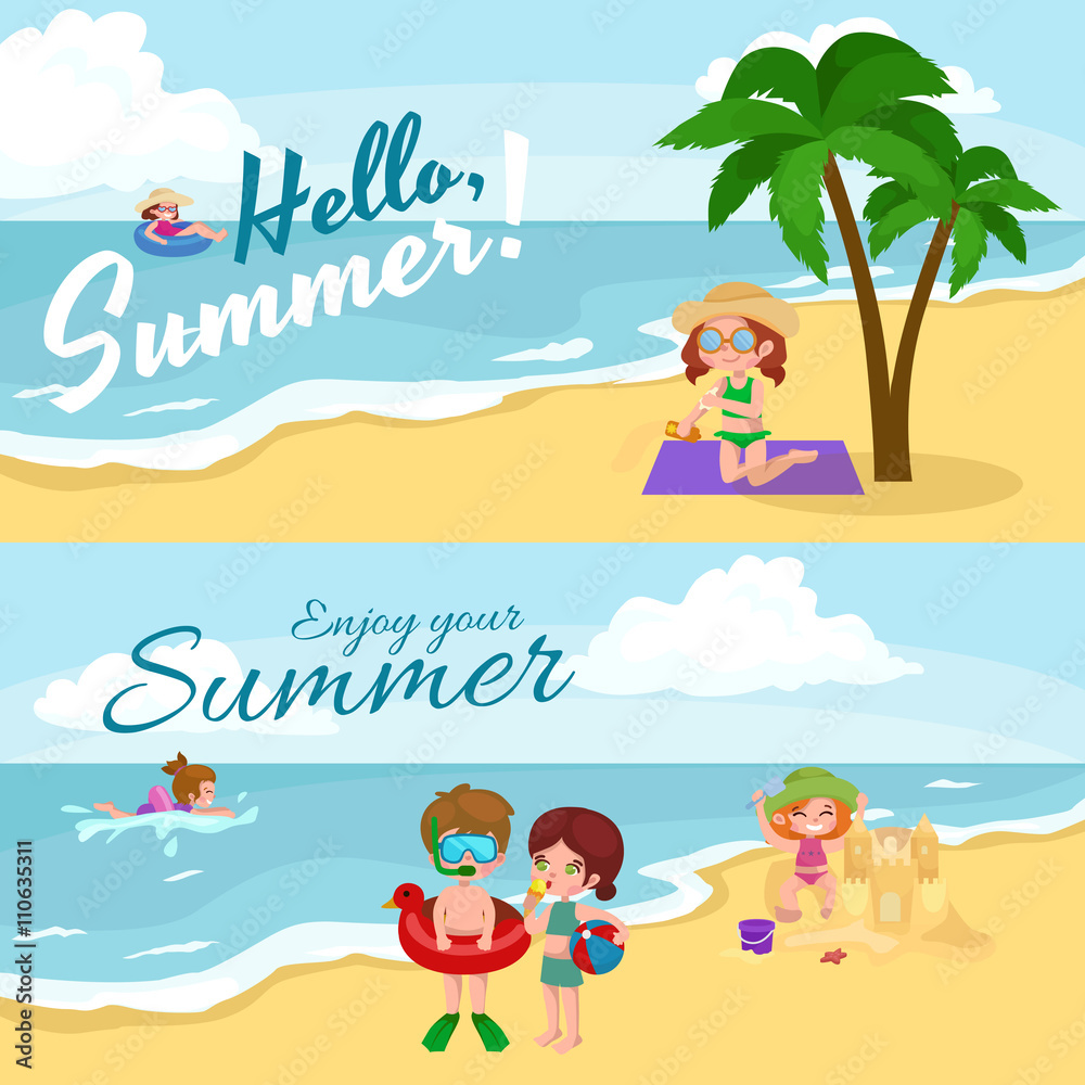 Summer children. Kids playing in the sand on beach Summer children. Kids playing in the sand on beach