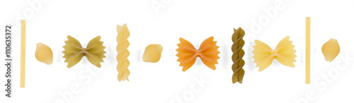 Different types of pasta isolated on white 