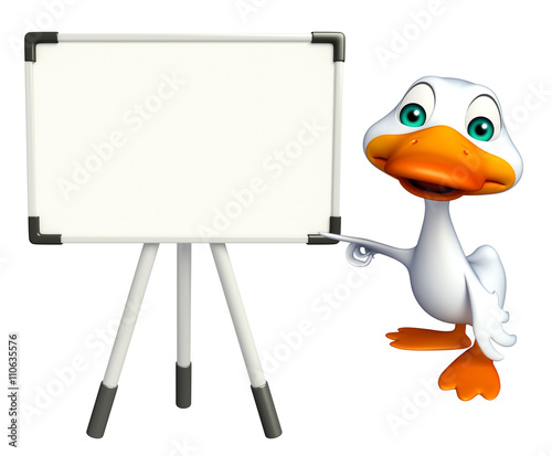 cute  Duck cartoon character with white board © visible3dscience
