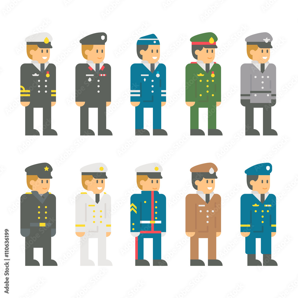 Flat design soldier uniform set Flat design soldier uniform set