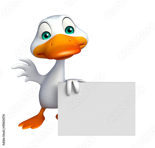 cute  Duck cartoon character with white board