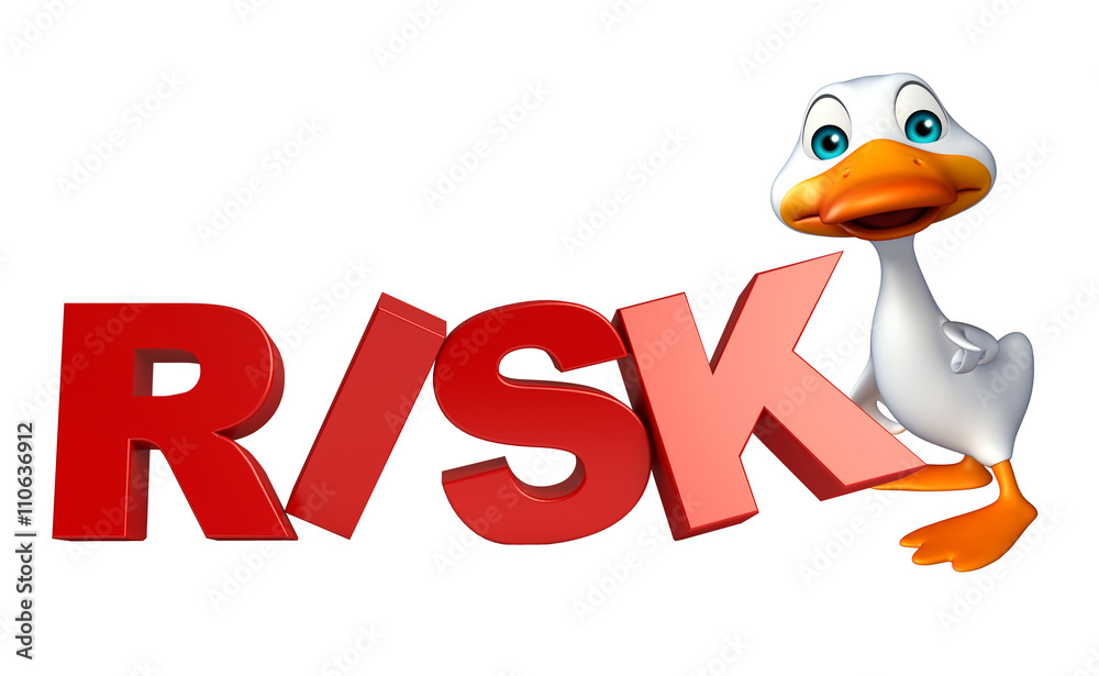 Naklejka premium Duck cartoon character with risk sign